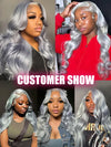 Kisslove Silver Grey 3D Body Wave Pre-Everything 360 Lace Frontal Wig With Invisi-Drawstring Cap