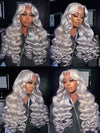 Kisslove Silver Grey 3D Body Wave Pre-Everything 360 Lace Frontal Wig With Invisi-Drawstring Cap