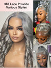 Kisslove Silver Grey 3D Body Wave Pre-Everything 360 Lace Frontal Wig With Invisi-Drawstring Cap