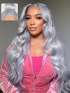 Kisslove Silver Grey 3D Body Wave Pre-Everything 360 Lace Frontal Wig With Invisi-Drawstring Cap