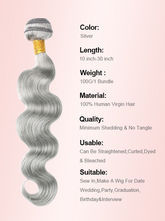 Silver Grey Bundles With 5x5 13x4 Lace Frontal Closure Body Wave Human Hair