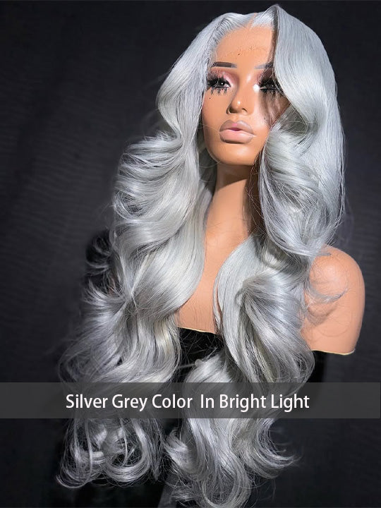 Silver Color 3D Body Wave 13x4 Lace Frontal Wig Pre Bleached Barbie Hair Style Human Hair Wigs