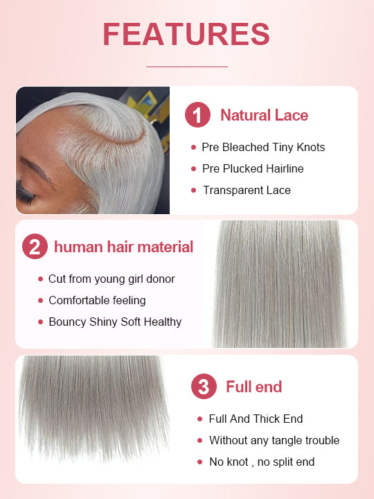 Silver Color 3D Body Wave 13x4 Lace Frontal Wig Pre Bleached Barbie Hair Style Human Hair Wigs