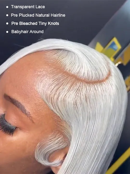 Silver Color 3D Body Wave 13x4 Lace Frontal Wig Pre Bleached Barbie Hair Style Human Hair Wigs