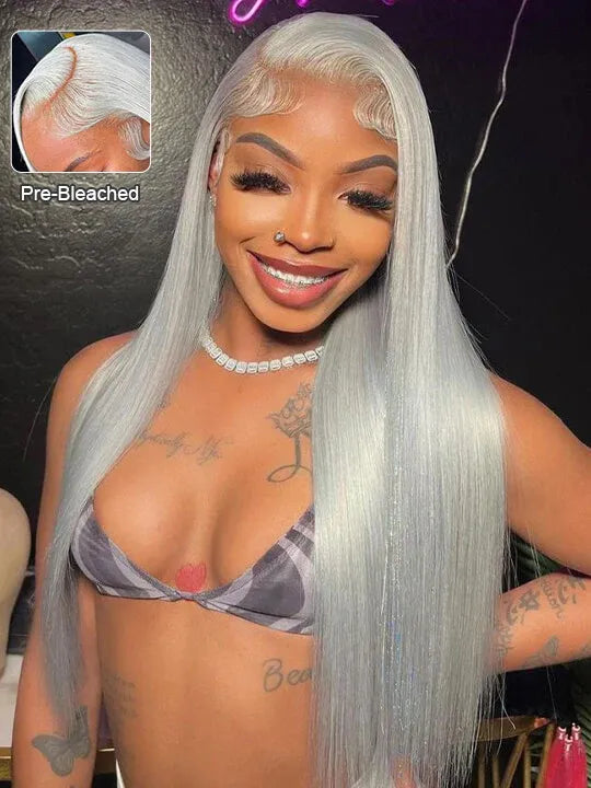 Silver Color 3D Body Wave 13x4 Lace Frontal Wig Pre Bleached Barbie Hair Style Human Hair Wigs