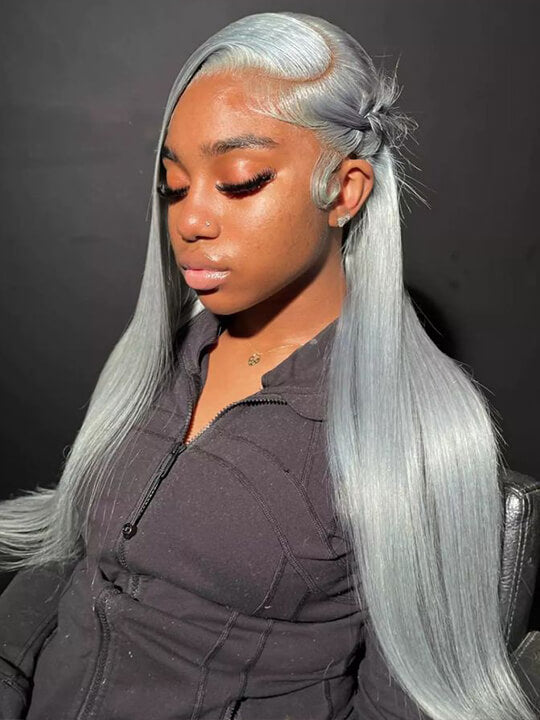 Silver Color 3D Body Wave 13x4 Lace Frontal Wig Pre Bleached Barbie Hair Style Human Hair Wigs