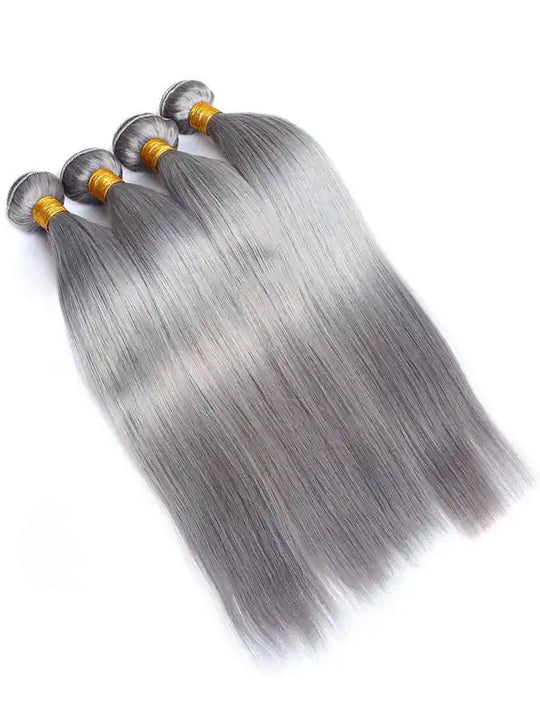 Silver Grey Bundles With 5x5 13x4 Lace Frontal Closure Straight Human Hair - KissLove Hair