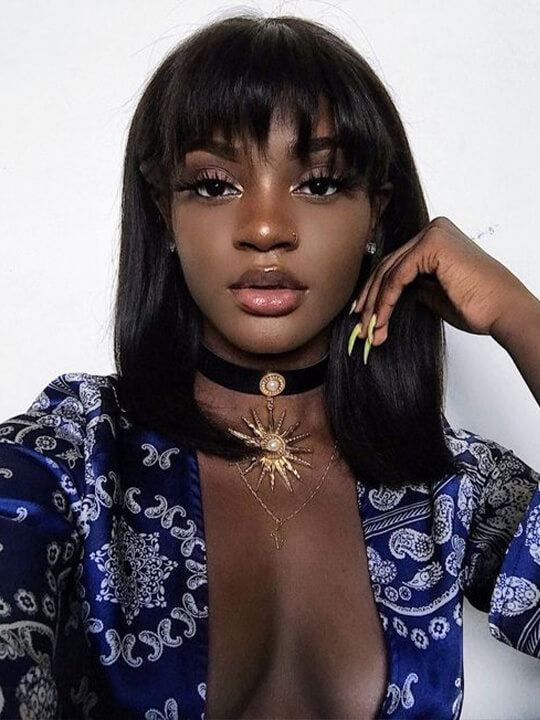 Kisslove Short Clip In Air Bang Natural Black Human Hair Bang Extension For Women