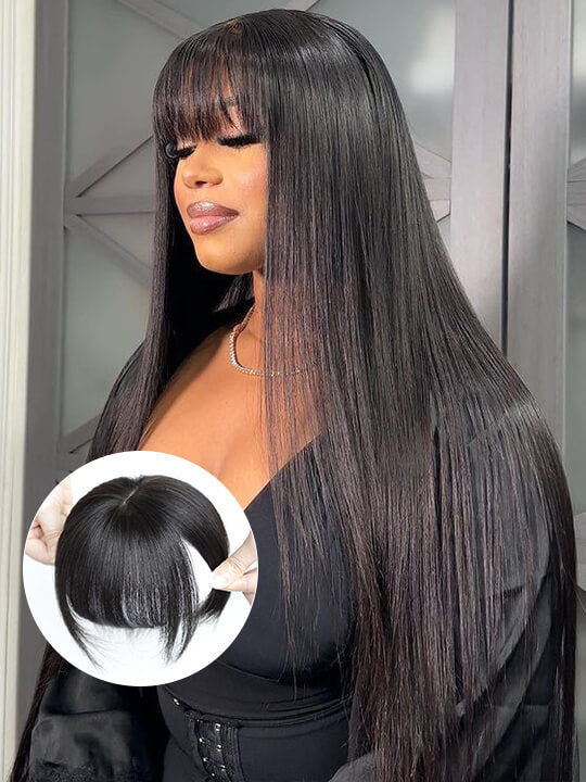 Kisslove Short Clip In Air Bang Natural Black Human Hair Bang Extension For Women