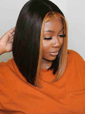 Two Pieces Highlight Bob Wig 13x4 Transparent Lace Front Human Hair Wigs Straight Hair - KissLove Hair