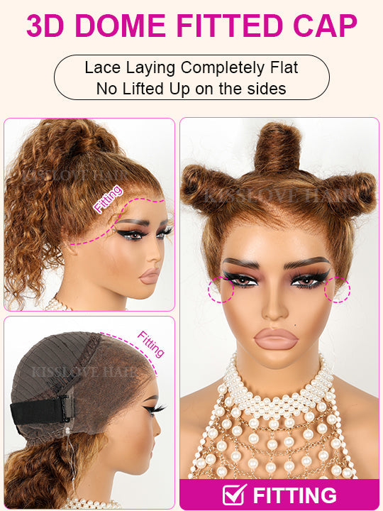 Kisslove Honey Blonde Highlights Body Wave Invisi-Drawstring Snug Fit 360 Lace Wig Glueless Human Hair Wigs