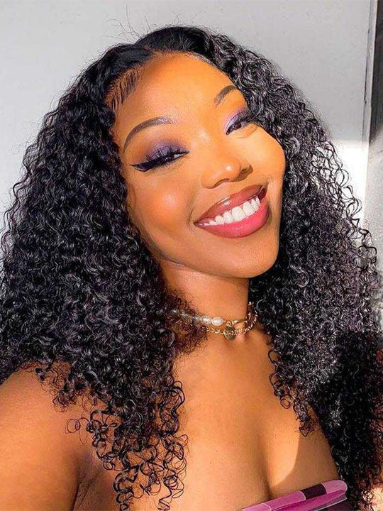 Kinky Curly Hair 13x6 Lace Frontal Wig Pull Go Drawstring Transparent Lace Frontal Wigs