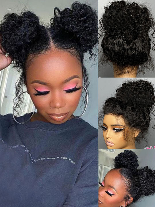 KissloveHair Kinky Curly Snug Fit 360 Lace Wig Kinky Edge Glueless Wig with Invisi Drawstring - KissLove Hair