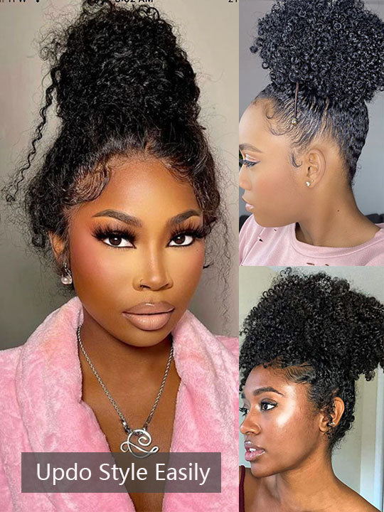 BOGO Sale Invisi-Drawstring Kinky Curly Hair 360 Lace Wig Glueless Pre Everything Lace Wigs