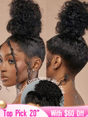KissloveHair Kinky Curly Snug Fit 360 Lace Wig Kinky Edge Glueless Wig with Invisi Drawstring - KissLove Hair