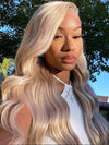 Light Flaxen Brown With Blonde Highlights 3D Body Wave 13x4 Lace Front Human Hair Wigs - KissLove Hair