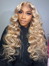Light Flaxen Brown With Blonde Highlights 3D Body Wave 13x4 Lace Front Human Hair Wigs - KissLove Hair