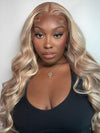 Light Flaxen Brown With Blonde Highlights 3D Body Wave 13x4 Lace Front Human Hair Wigs - KissLove Hair