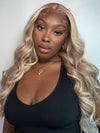 Light Flaxen Brown With Blonde Highlights 3D Body Wave 13x4 Lace Front Human Hair Wigs - KissLove Hair