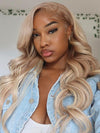 Light Flaxen Brown With Blonde Highlights 3D Body Wave 13x4 Lace Front Human Hair Wigs - KissLove Hair