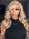 Light Flaxen Brown With Blonde Highlights 3D Body Wave 13x4 Lace Front Human Hair Wigs - KissLove Hair