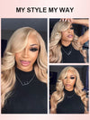 Light Flaxen Brown With Blonde Highlights 3D Body Wave 13x4 Lace Front Human Hair Wigs - KissLove Hair
