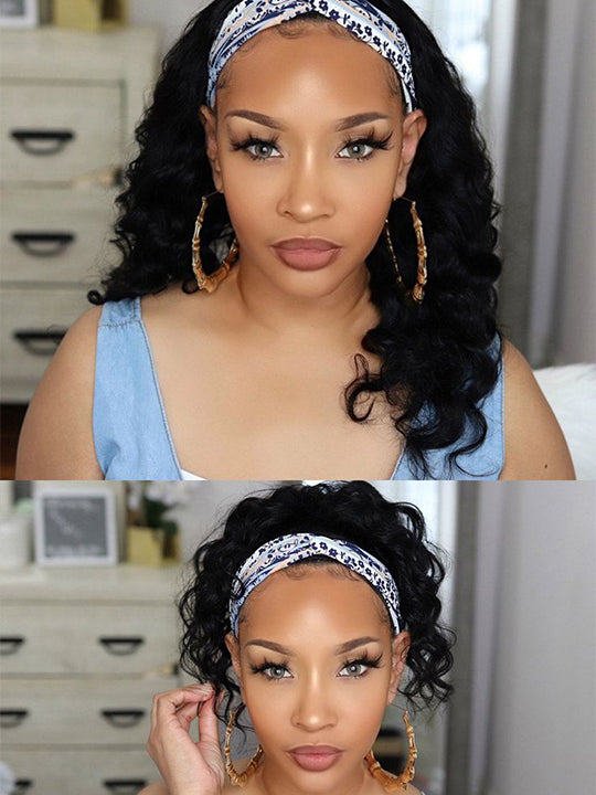 Water Wave Headband Wig Glueless Human Hair Wigs 10A Virgin Hair Scarf Wig - KissLove Hair