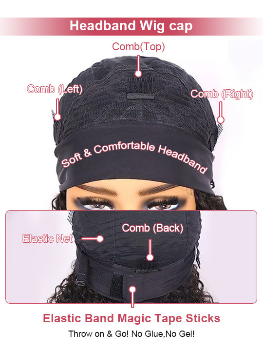 Kinky Curly Hair Headband Wig Glueless Brazilian Virgin Hair Human Hair Wigs - KissLove Hair