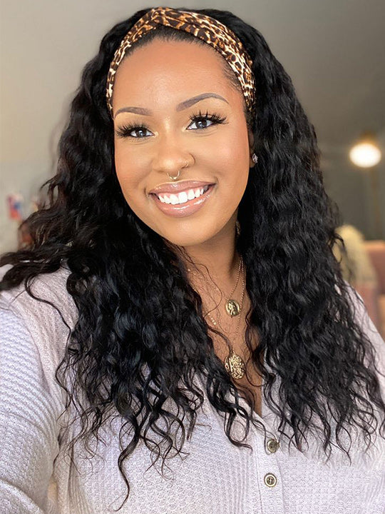 Water Wave Headband Wig Glueless Human Hair Wigs 10A Virgin Hair Scarf Wig - KissLove Hair