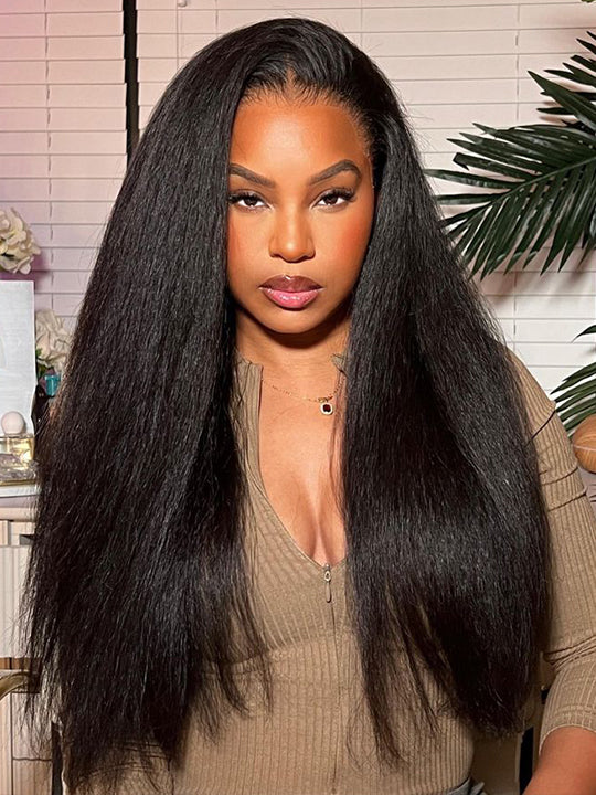 [Wear &amp; Go] Perruque sans colle Yaki Pre-Everything Kinky Straight 4x4/6x4.5/10x6 Lace Front Wigs