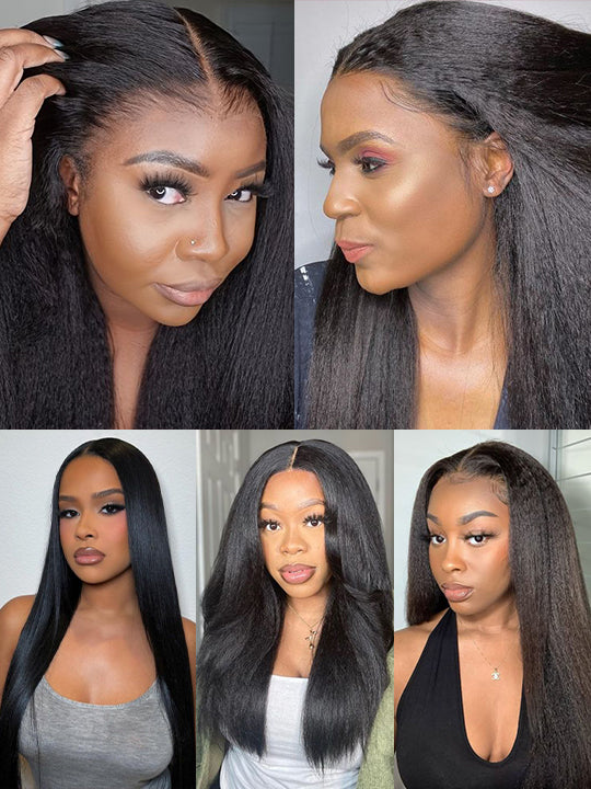 [Wear &amp; Go] Perruque sans colle Yaki Pre-Everything Kinky Straight 4x4/6x4.5/10x6 Lace Front Wigs