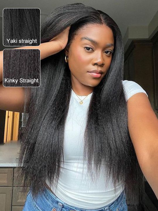 [Wear &amp; Go] Perruque sans colle Yaki Pre-Everything Kinky Straight 4x4/6x4.5/10x6 Lace Front Wigs