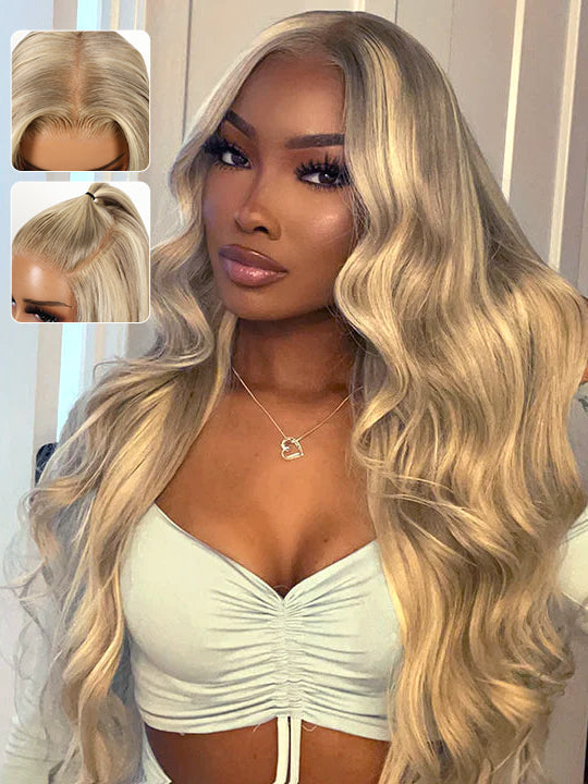 Blonde Balayage On Brown 3D Body Wave 13x6 Lace Front Human Hair Wigs