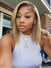 [Wear & Go] Ash Blonde with Dark Root Straight Bob Wig 13x4 Transparnt Lace Glueless Wig
