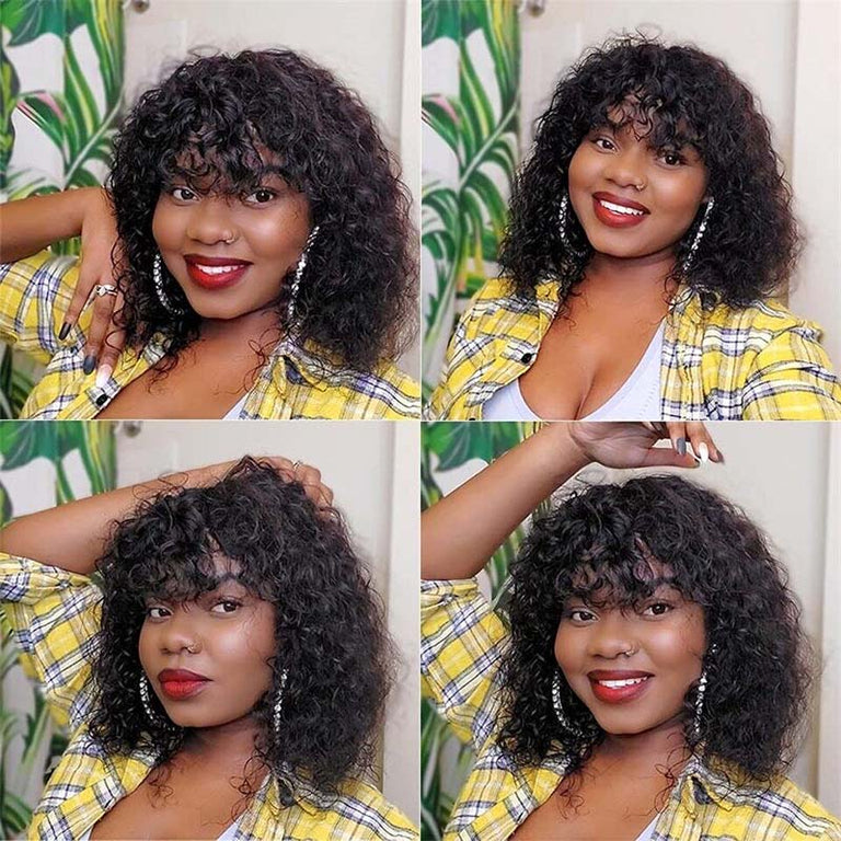 [Clearance] Bob Wig With Bangs Curly Hair 3x1 Lace Glueless Wig 100% Human Hair