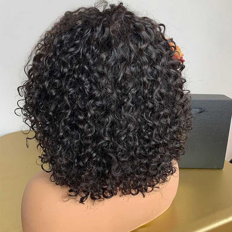 [Clearance] Bob Wig With Bangs Curly Hair 3x1 Lace Glueless Wig 100% Human Hair