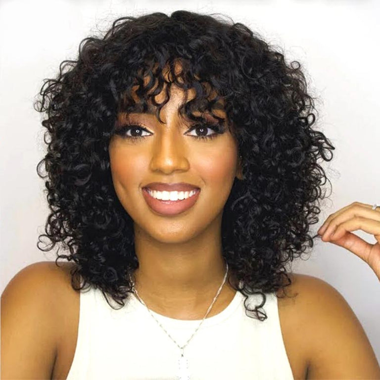[Clearance] Bob Wig With Bangs Curly Hair 3x1 Lace Glueless Wig 100% Human Hair
