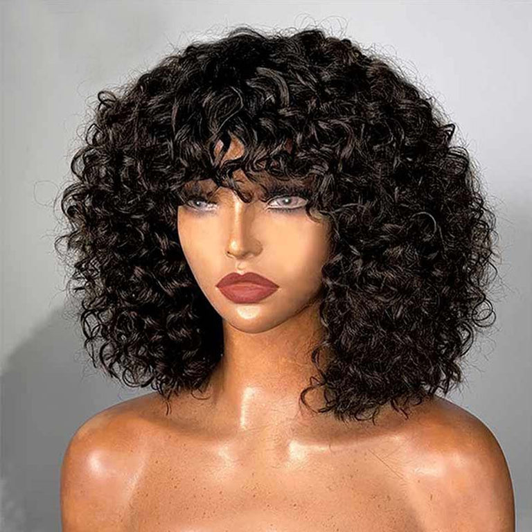 [Clearance] Bob Wig With Bangs Curly Hair 3x1 Lace Glueless Wig 100% Human Hair