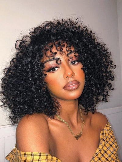 [Wear & Go] Bob Wig With Bangs Jerry Curly Hair Glueless Wig 100% Human Hair - KissLove Hair