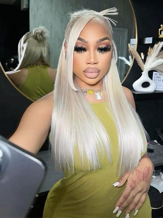 Kisslove 360 Lace Frontal Wig #60 Platinum Ash Blonde White Color Wig With Snug Fit Invisi Drawstring Cap - Kisslove Hair