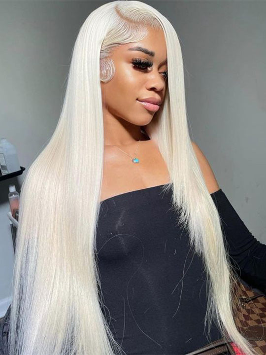 13x6 HD Lace Wigs White Blonde Hair Bone Straight Human Hair Wigs - KissLove Hair