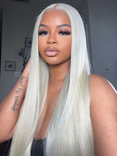 White Human Hair Wig 13x4 13x6 Transparent HD Lace Wigs Platinum Blonde Wig #60 Color Hair - KissLove Hair