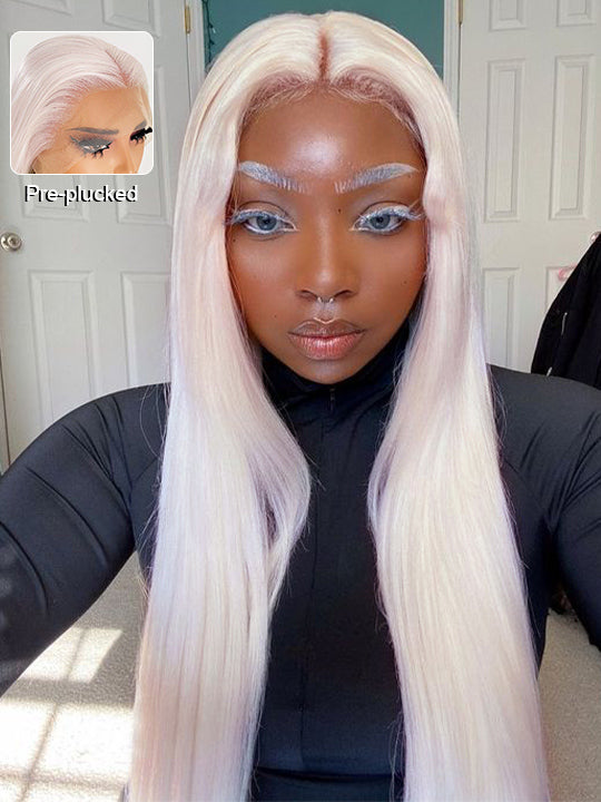 White Human Hair Wig 13x4 13x6 Transparent HD Lace Wigs Platinum Blonde Wig #60 Color Hair - KissLove Hair