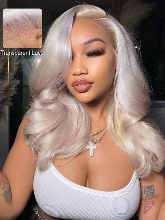 #60 White Color Hair 3D Body Wave 13x4 13x6 Transparent HD Lace Human Hair Wigs - KissLove Hair