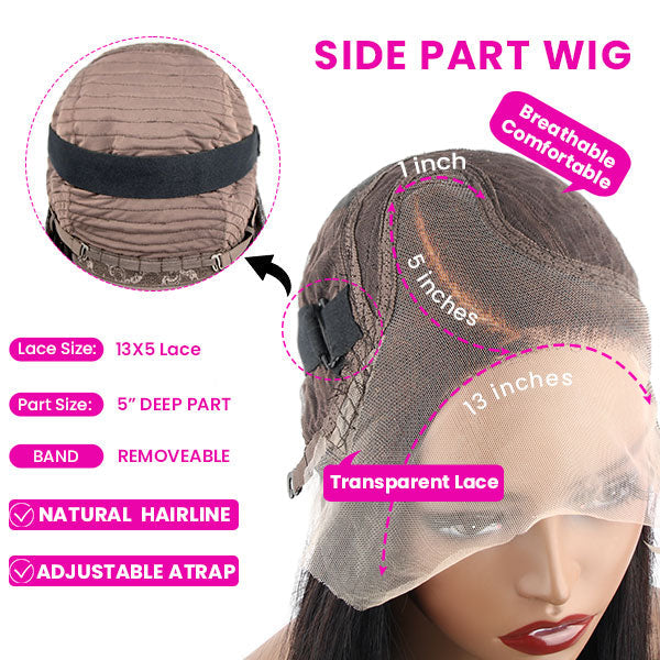 [Glueless Wig] Black Bob Wig Side Part 13x5x1 Mini Lace Wig Straight Human Hair Wigs - KissLove Hair