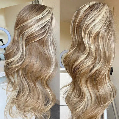 Blonde Balayage With Brown Highlight Hair 13x6 Lace Wigs 3D Body Wave - KissLove Hair