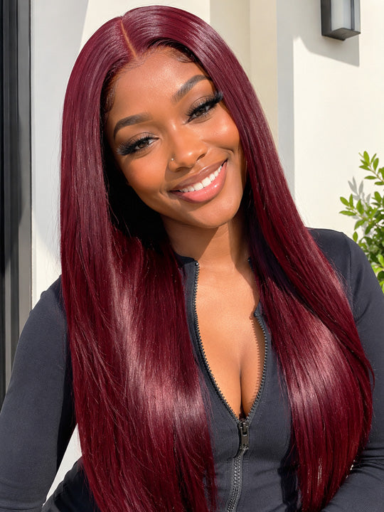 [Flash Deal] Burgundy Color Straight Hair 13x6 Lace Front Wig Pre Plucked Colored Human Hair Wigs