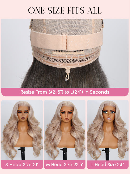 Ash Blonde Layered & Curtain Bangs 3D Body Wave 13x6 Lace Frontal Pull Go Human Hair Wigs