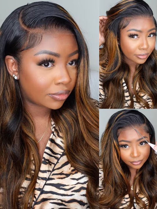[Vente Flash] perruque de balayage brun à reflets vague de corps 5x5 13x4 13x6 perruques de cheveux humains en dentelle
