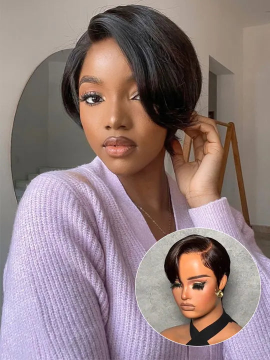 BOGO Straight Hair Pixie Hair Cut Pre Plucked Human Hair Short Bob Wigs - Kisslove Hair